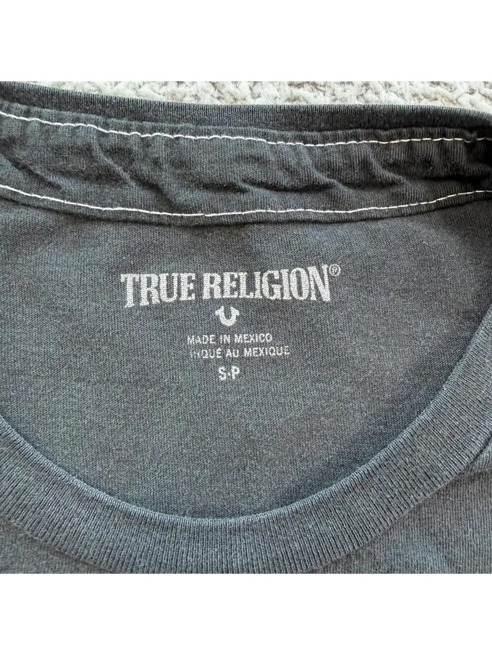 True Religion Horseshoe Monogram Pocket Tee Black Cotton T Shirt Small